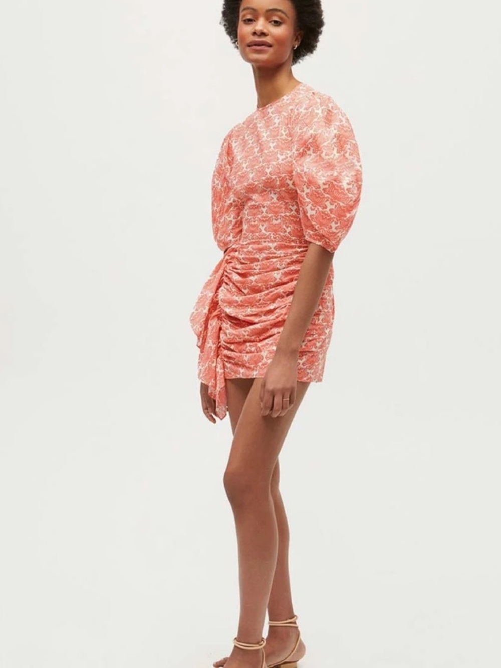 Rhode Pia cotton ruched mini dress lotus orange size 8 - Picture 9 of 10